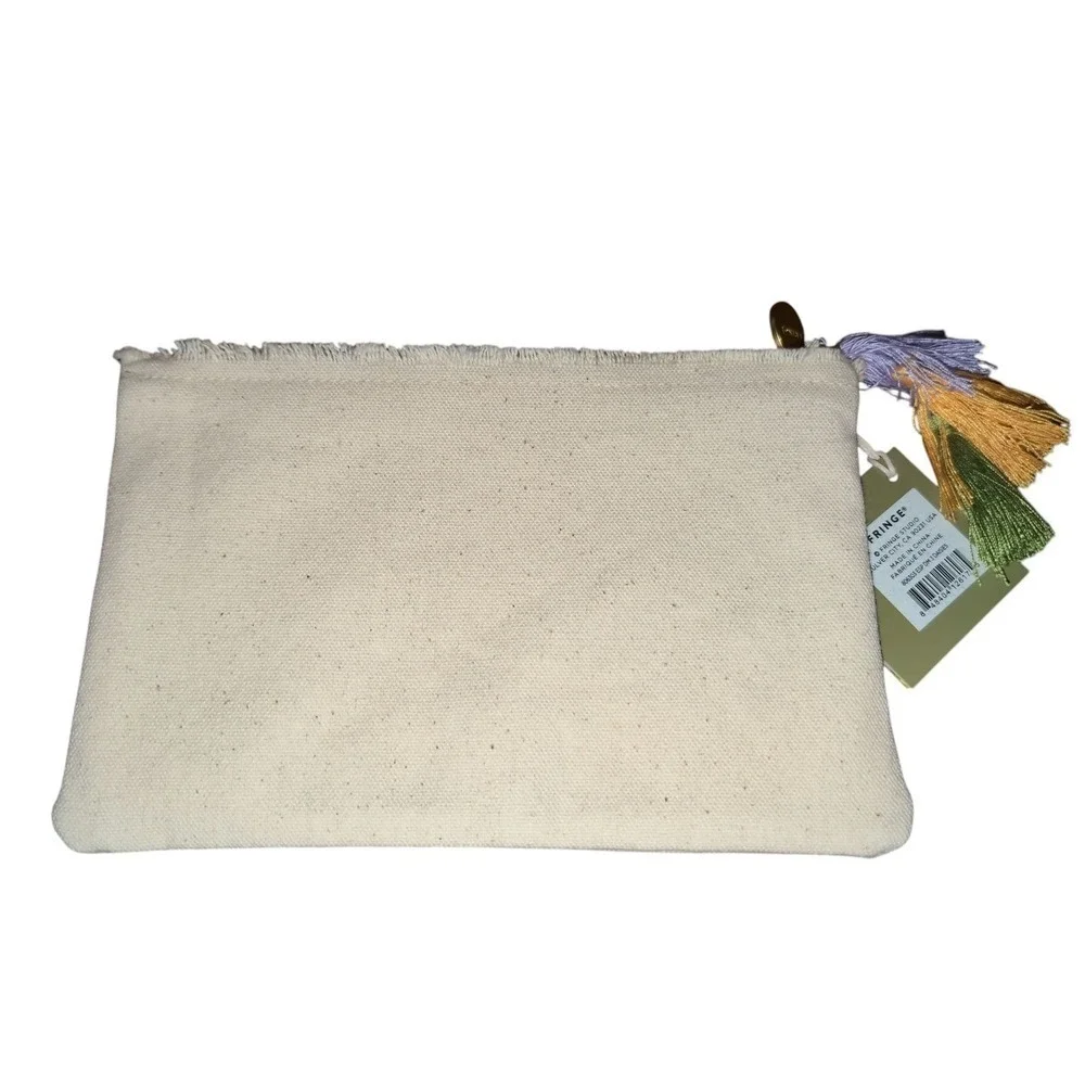 Fringe Studio x Dylan M Floral 3 Daisies Zip Canvas Makeup Bag Coin Purse NWT